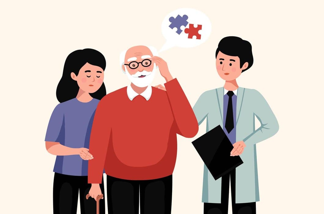 Older adult with family and a clinician